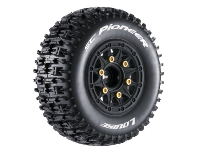 SC-Pioneer Reifen soft auf Felge schwarz 12/14/17mm (2) LOUISE 1/10 Short-Course (tauschbare Radmitnehmer)