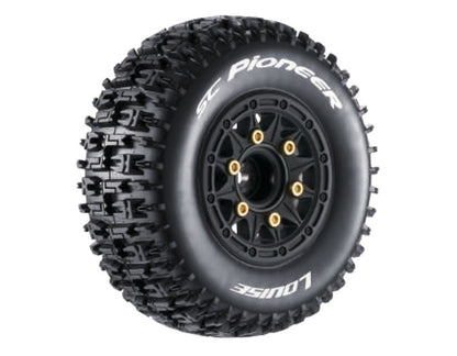 SC-Pioneer Reifen soft auf Felge schwarz 12/14/17mm (2) LOUISE 1/10 Short-Course (tauschbare Radmitnehmer)
