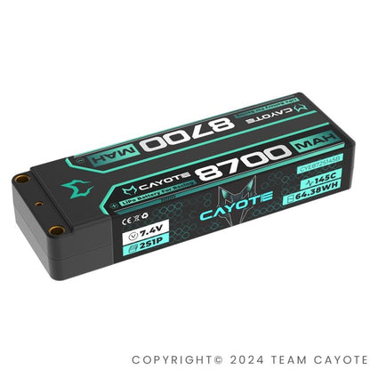 Racing Lipo Battery, 145C, 8700mAh, 2S1P, 7.4V, 64.38Wh CAYOTE