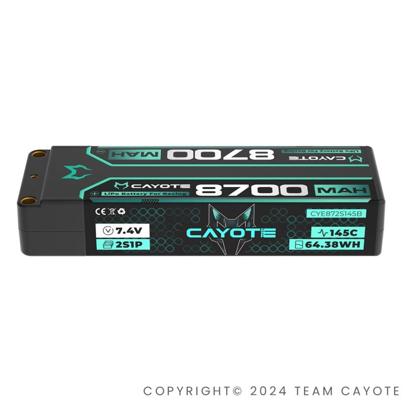 Racing Lipo Battery, 145C, 8700mAh, 2S1P, 7.4V, 64.38Wh CAYOTE