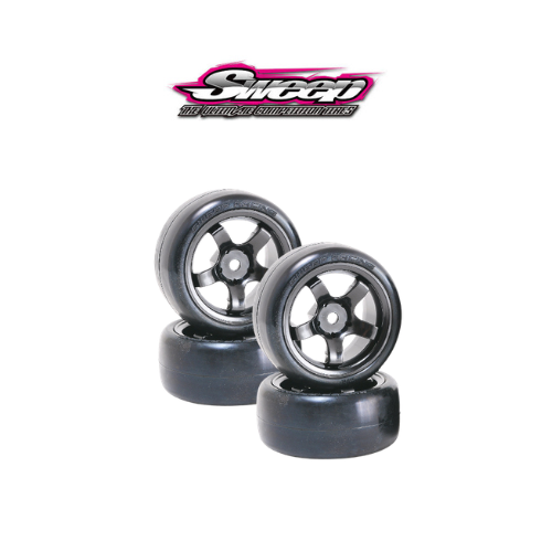 Pneus M-Chassis Sweep D haut de gamme prégommés (D-32deg | 4 pièces | Jantes noires)