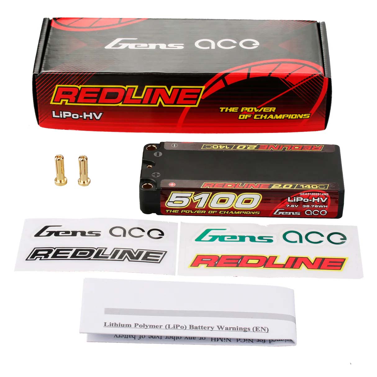 GensAce Redline 2.0 Mid Size 2S HV 7.6V-140C-5100 113x47x19mm 191g